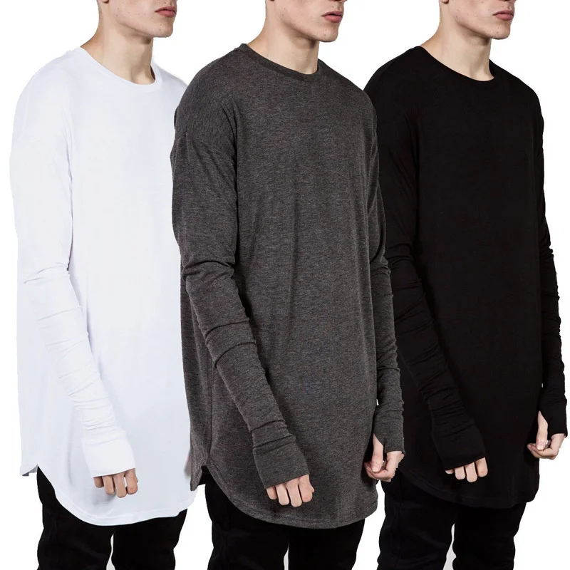 Herren Longline Daumen Loch Cuffs Long Sleeve T-Shirt Grundlegende Hipster Top T Männlichen Hip Hop Kleidung Solide Street Tops T tuch