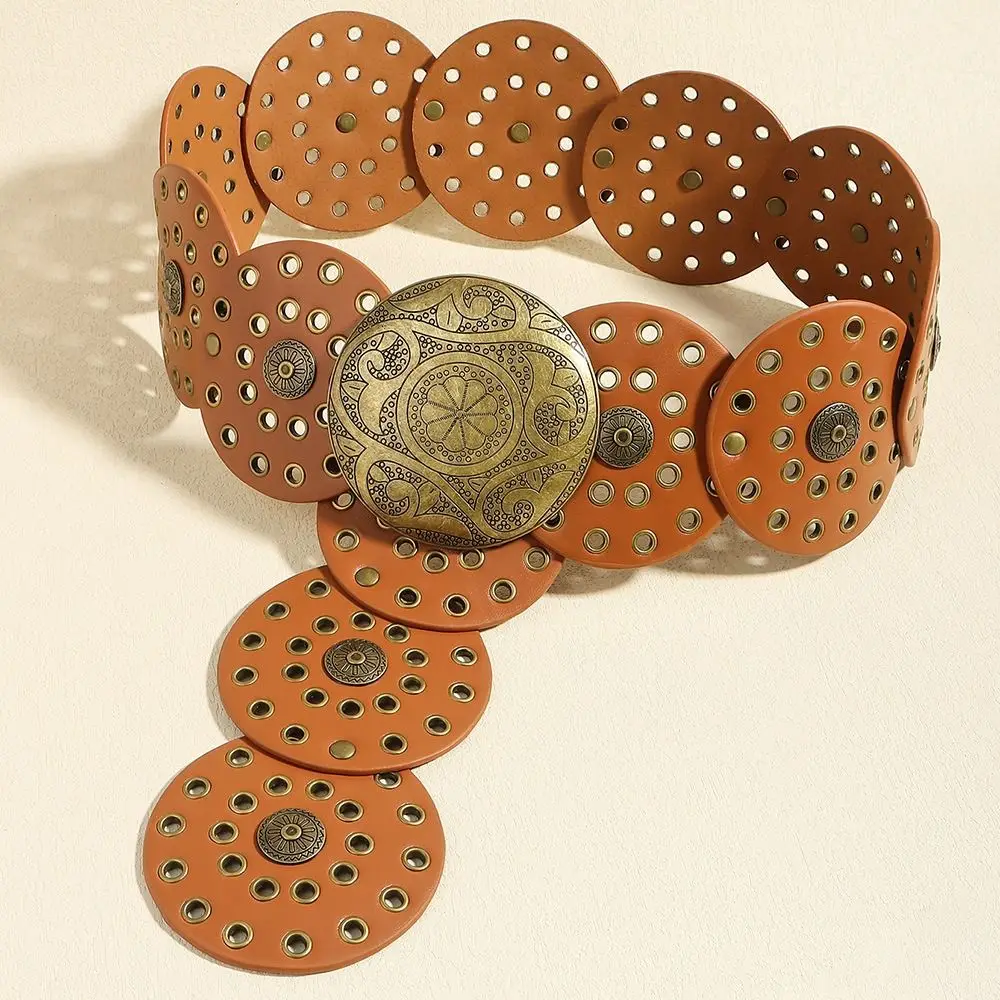 Luxus Mode runden Hohl gürtel Vintage Scheibe breite Gürtel Metalls chnalle Cowboy westlichen Stil für Frauen übertrieben Image