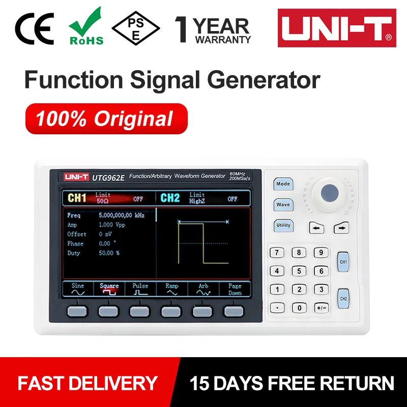 UNI-T Funktionssignalgenerator UTG932E UTG962E 30 MHz 60 MHz tragbarer Zweikanal-Generator mit beliebiger Wellenform-Frequenzmesser Image