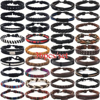 TEMU 36pcs/set Retro Bohemian Pu Leather Bracelets Set, Adjustable Durable Multi-layer Fashion Jewelry, Assorted Varieties