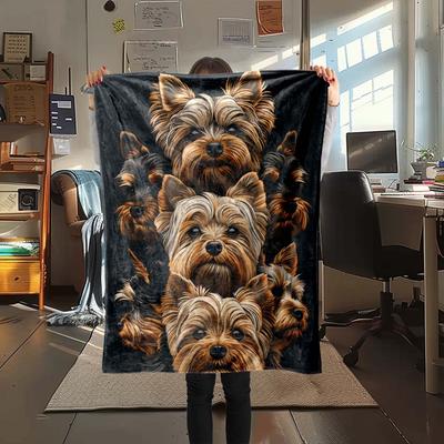 TEMU Yorkshire Terrier Dog Pattern Soft Flannel Car Nap Blanket - Polyester For Vehicle Interior Accessories