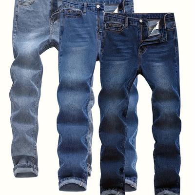 TEMU Kids' Fashion Skinny Jeans 3-pack - Cotton Blend Denim With Medium Stretch, Straight Cut, Long Length For All Seasons, Washed Solid Color, Casual Weekend Wear, Woven For Children Over 3 Years Old