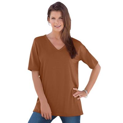 Plus Size Women's V Neck Ultimate Tee by Roaman's in Cognac (Size 6X) 100% Cotton T-Shirt