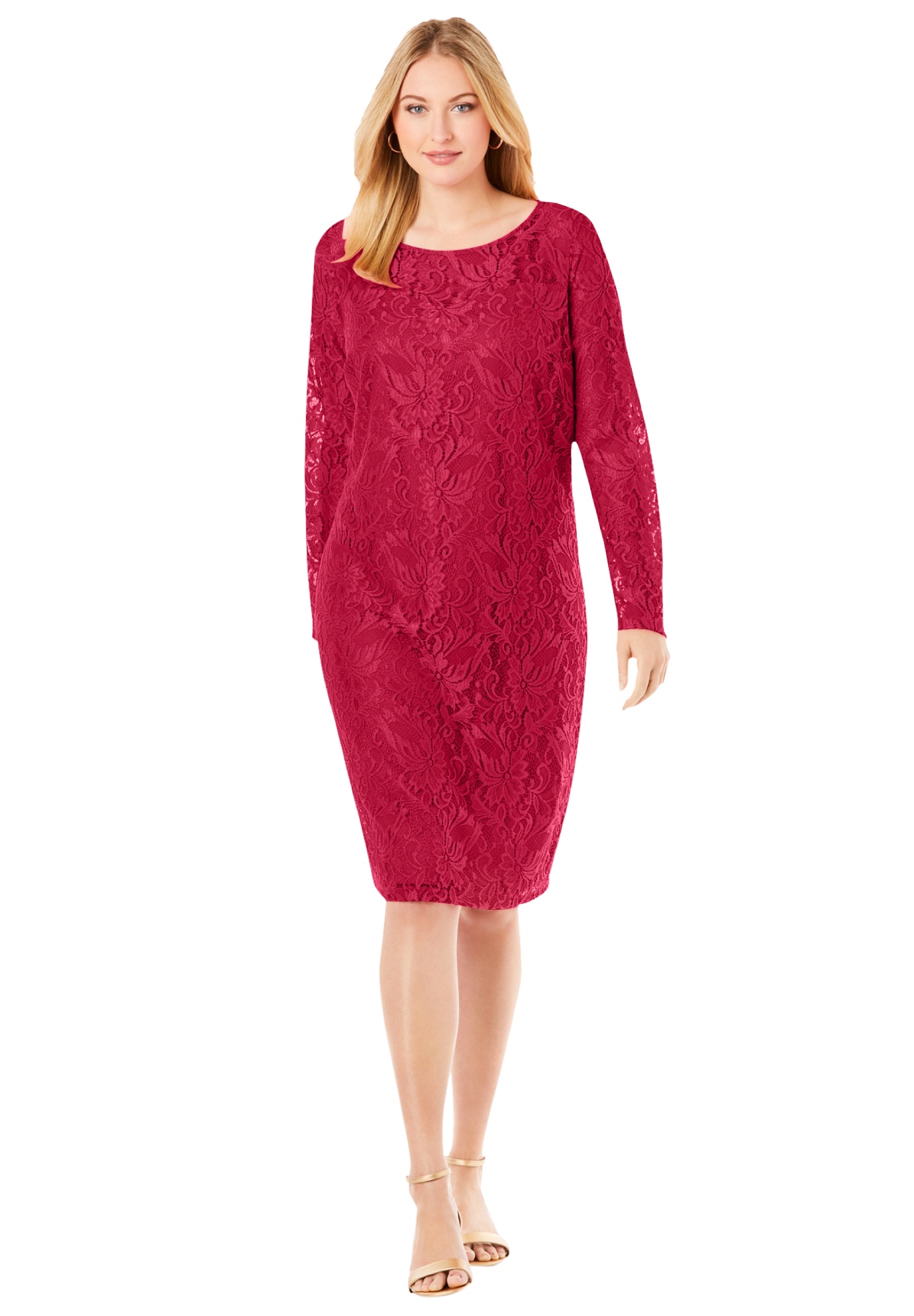 Plus Size Women's Stretch Lace Shift Dress by Jessica London in Classic Red (Size 28)