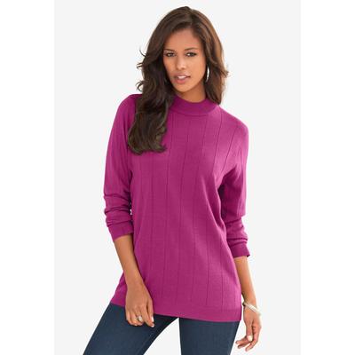 Plus Size Women's Plus Size Drop Needle Mockneck Lightweight Sweater Knit by Roaman's in Raspberry (Size 4X)