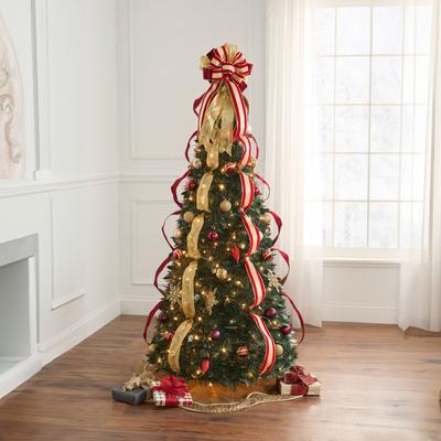 Fully Decorated Pre-Lit 6-Ft. Pop-Up Christmas Tree by BrylaneHome in Burgundy Gold