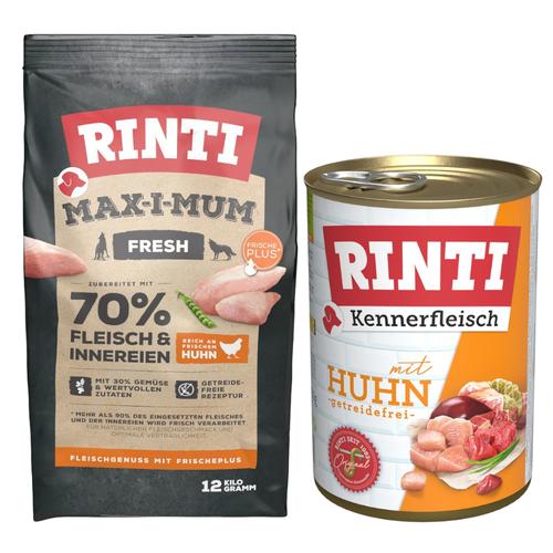 RINTI Mixpaket Hundefutter: 12kg Max-i-mum Huhn Trockenfutter + 12x 400g Kennerfleisch Huhn...