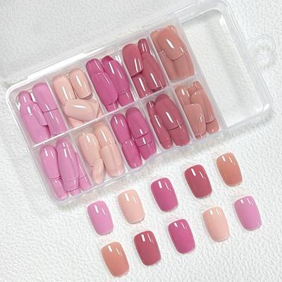 TEMU 150pcs Of 5 Types Of Short And Medium Square Pink Wearable Nails, Or Combination