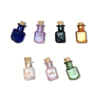 TEMU Jarvials Vintage Mini Glass Perfume Bottles With Cork - Set Of 7 Colorful Rectangle Decorative Vials, Hand Wash Only, Pvc Free - Ideal For Gifts And Home Decor