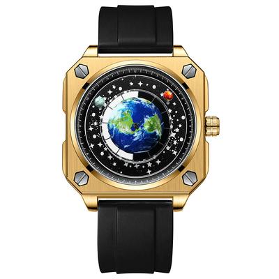 BINBOND 2024 New Model Man Watch Cool Creative Big Dial Moon Earth Wristwatch Blue Silicone Watchband Fashion Luxury Male Clock