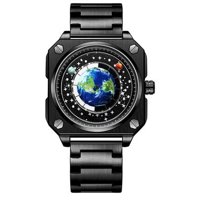 BINBOND 2024 New Model Man Watch Cool Creative Big Dial Moon Earth Wristwatch Blue Silicone Watchband Fashion Luxury Male Clock
