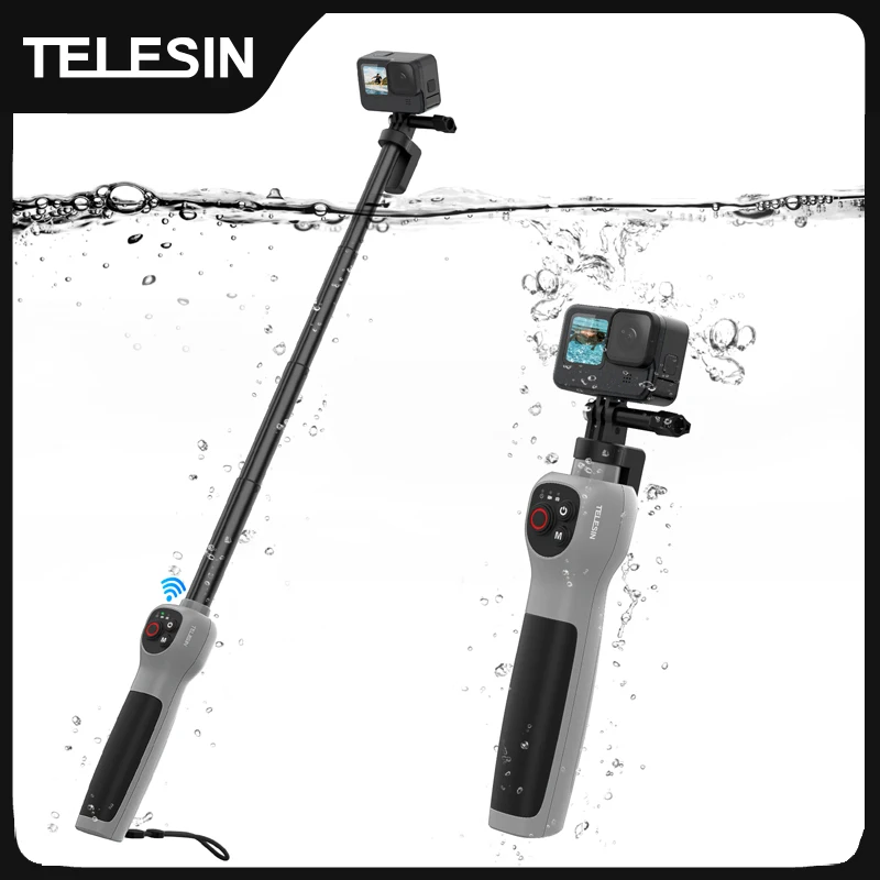 TELESIN Unterwasser-Selfie-Stick, wasserdicht, zum Tauchen, ausziehbarer Selfie-Stick, kabellose Fernbedienung für Gopro Hero 8, 9, 10, 11, 12, 13 Image