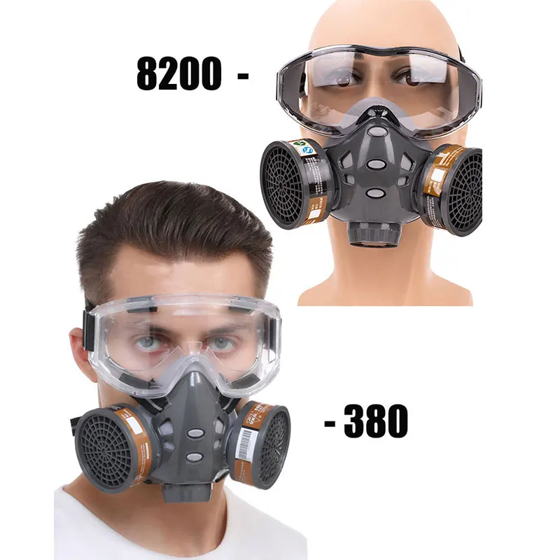 Gasmasken-Atemschutz gerät mit Doppel kohle filtern Anti-Fog-Brillen masken Sprüh lackierung Pestizids chutz für die chemische Industrie Image