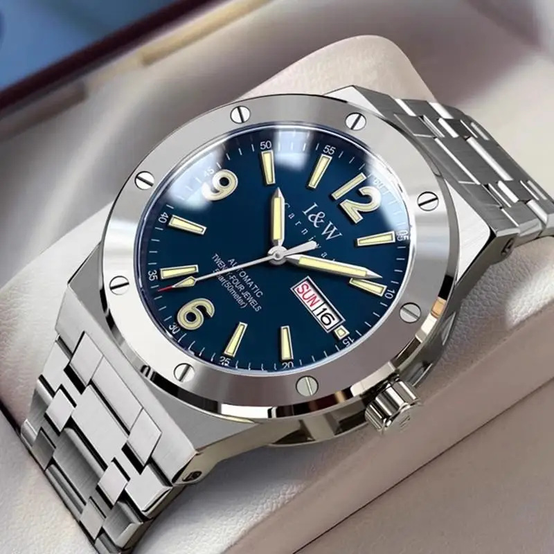 Neue Schweiz Luxusmarke I&W Carnival Herrenuhren MIYOTA Automatische mechanische leuchtende Saphir 50M wasserdichte Uhren 589G Image