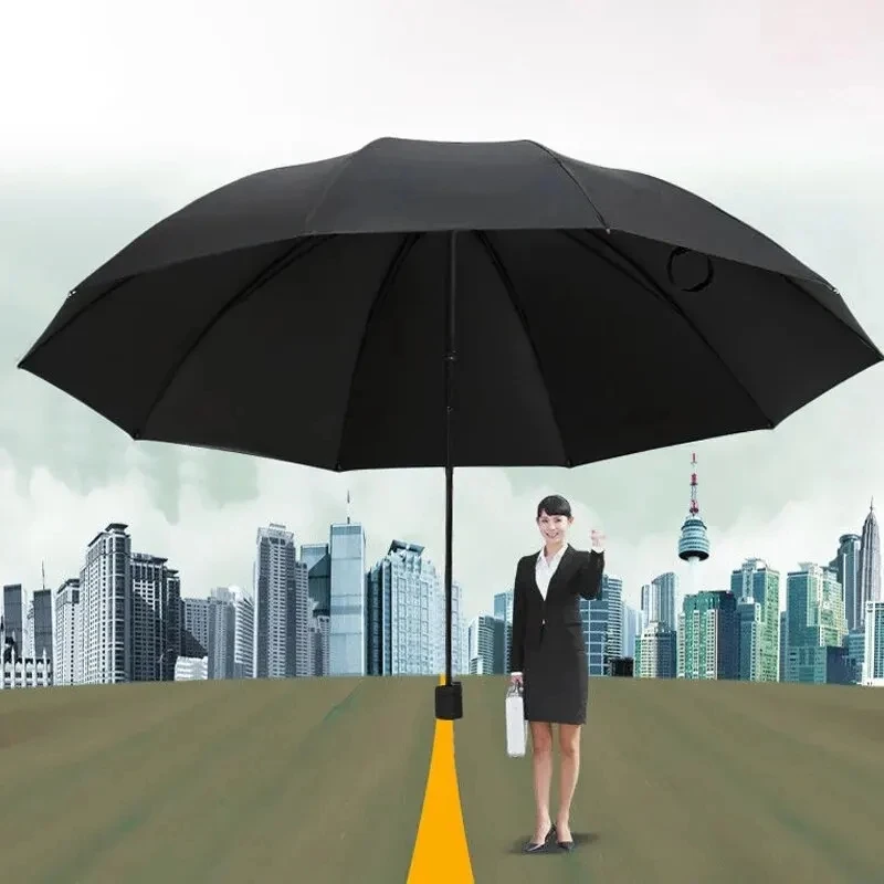 Extra großer, faltbarer, durchsichtiger Regenschirm für drei Personen, dreifacher Regenschirm, Business-Regenschirm, großer Golf-Regenschirm Image