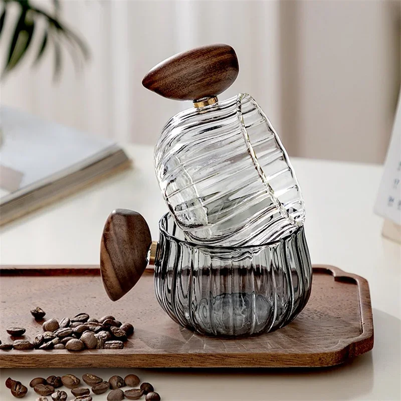 250ml Streifen hitze beständige Kaffeetasse aus Silikon glas mit hohem Bor und Holzgriff Image