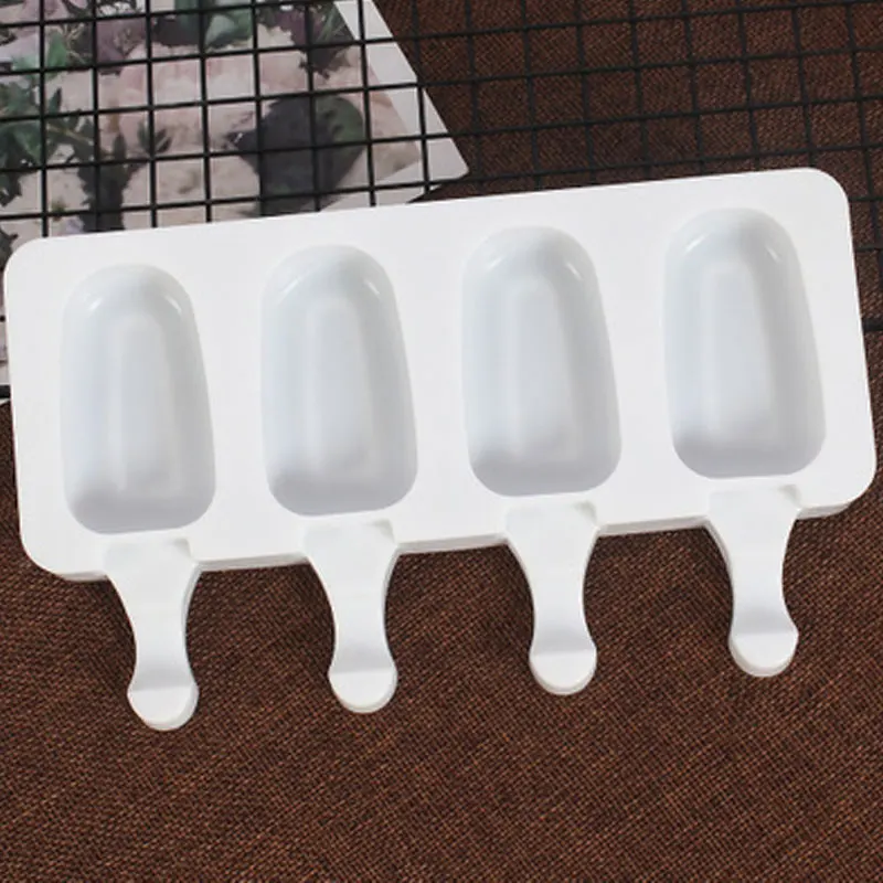 Eis am Stiel Formen Set von 2 Eis Pop Formen Silikon 4 Kavitäten Eis ovale Kuchen Pop Form mit 50 Holzstäbchen für DIY Eis am Stiel Image