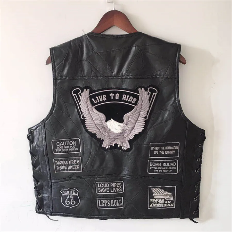 Schwarze Männer Motorrad Weste Adler bestickt ärmellose Lederjacke Reiten Biker Weste Herren bekleidung Punk-Stil Mantel