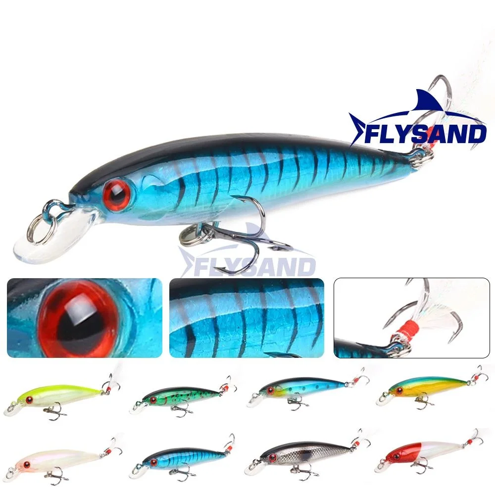 Künstliche Angel köder, harter Köder Elritze Köder mit Feder Drillings haken lebensechte Schwimm köder Angel köder 3d Angel augen Image