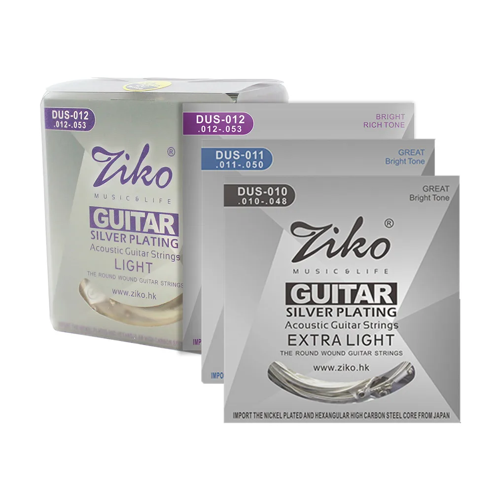ZIKO DUS 010 011 012 Akustikgitarrensaiten, sechseckiger Kohlenstoffstahlkern, versilbert, Musikinstrumente, Zubehör, Teile Image