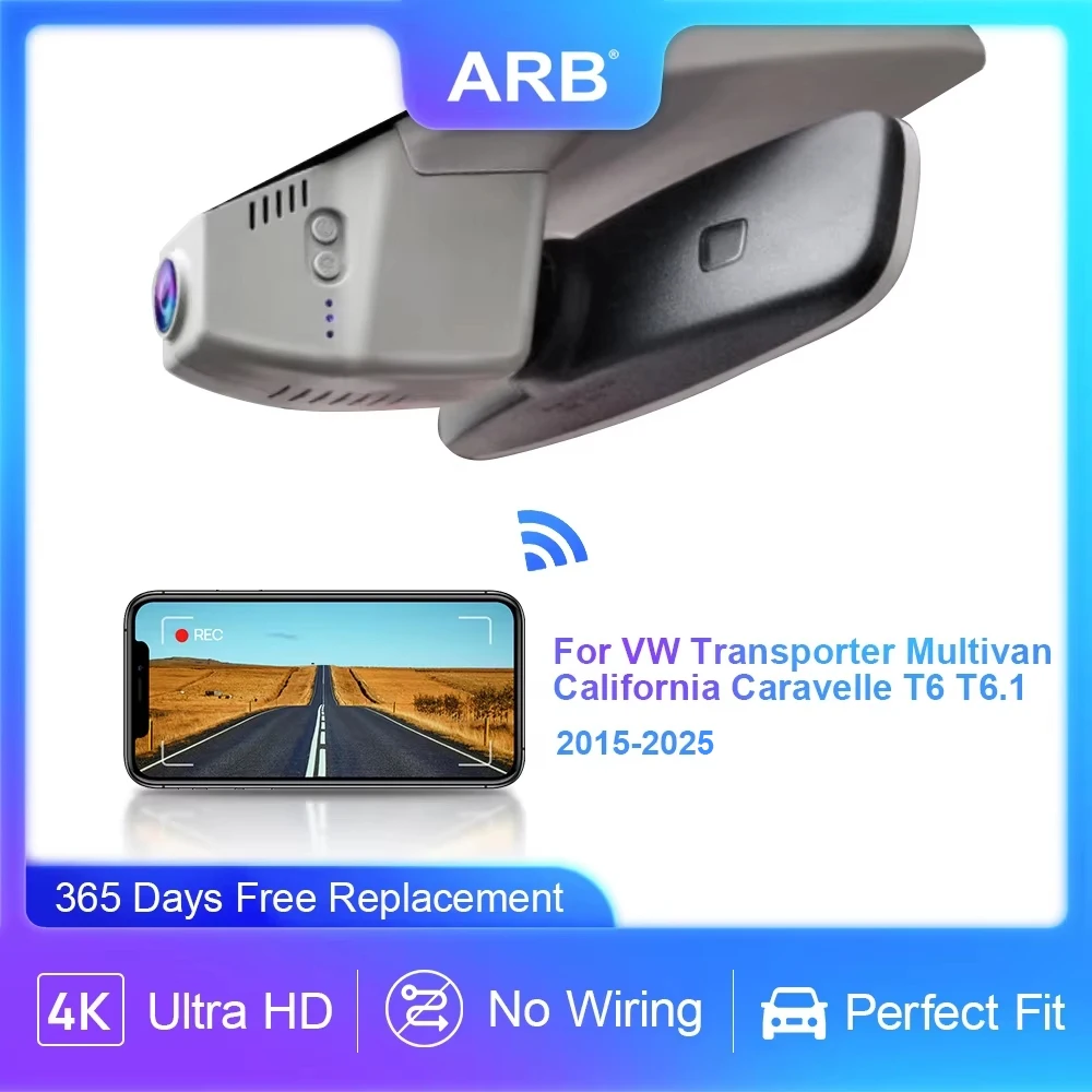 ARB 4K Dash Cam für VW Transporter Multivan California Caravelle T6 T6.1, Auto-Videorecorder mit Nachtsicht, Loop-Aufnahme Image