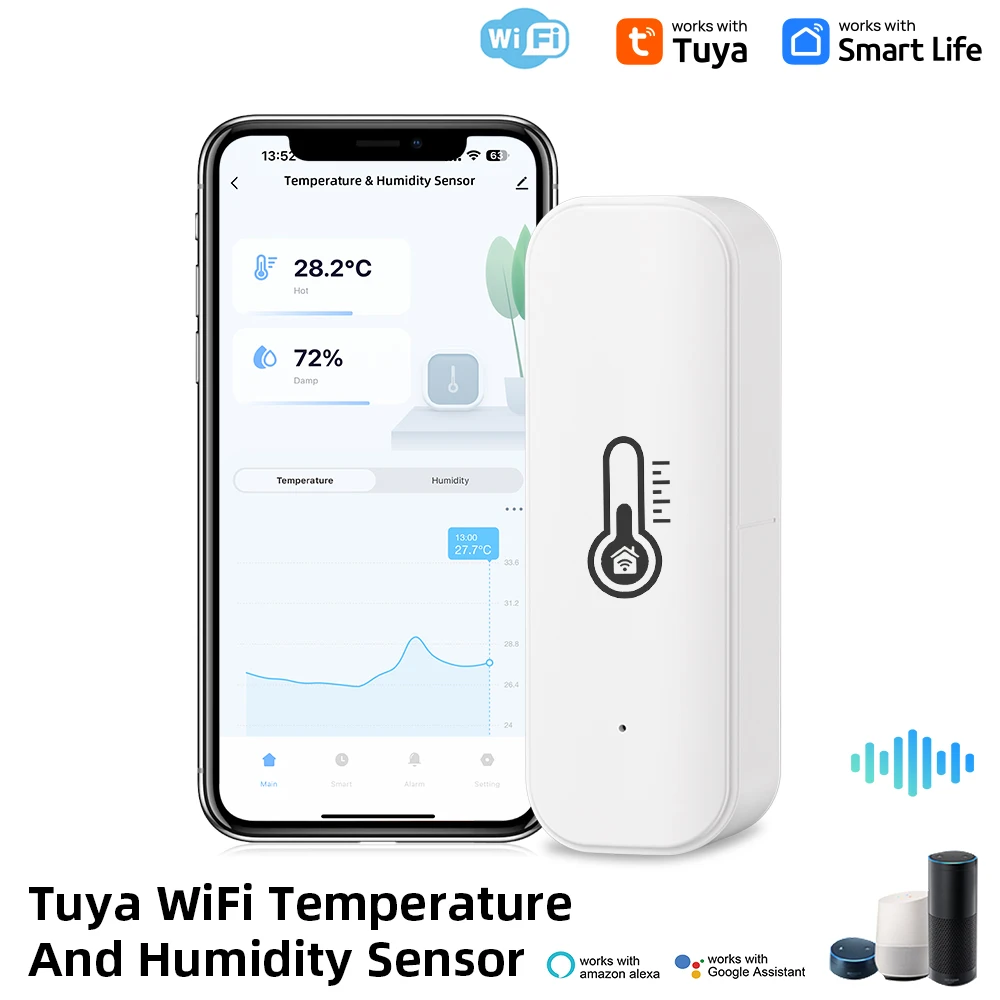 Tuya wifi temperatur-und feuchtigkeit sensor innen feuchtigkeit sensor batterie betriebene app überwachung für alexa google home voice Image