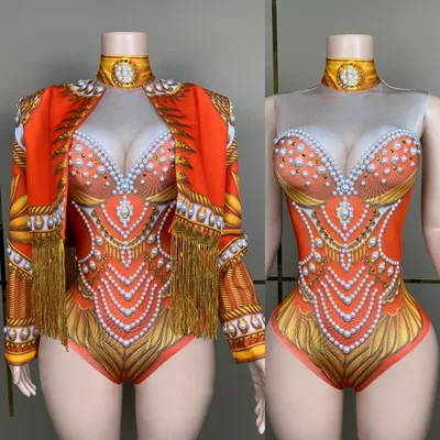 Vintage Palast Bodysuit Fransen Mantel Frauen Party Festival Rave Outfit Halloween Cosplay Nachtclub Image