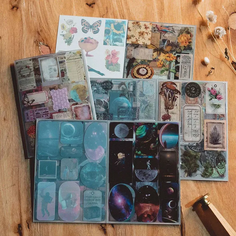 4 Stile, 20 Stück, Poesie- und Fernplatzserie, PET-Materialaufkleber, Junk Journal Supplies, handgefertigtes Scrapbooking-Material Image