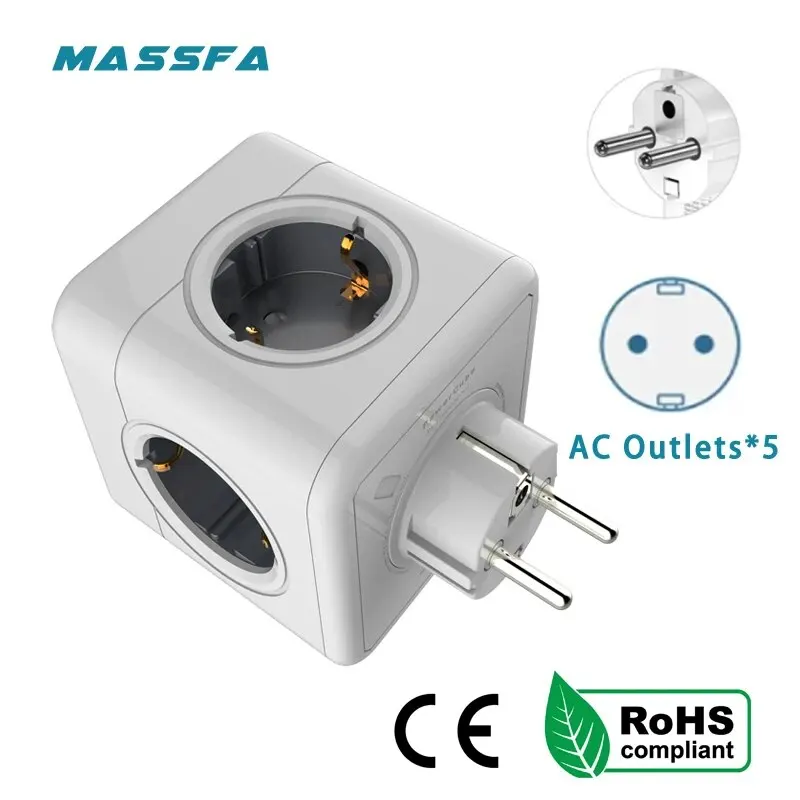 MASSFA Multi EU-Steckdosenleiste, elektrischer Stecker, Würfel, mehrere Verlängerungssteckdose mit 5 AC-Steckdosen, 3680 W-Adapter für das Heimbüro Image