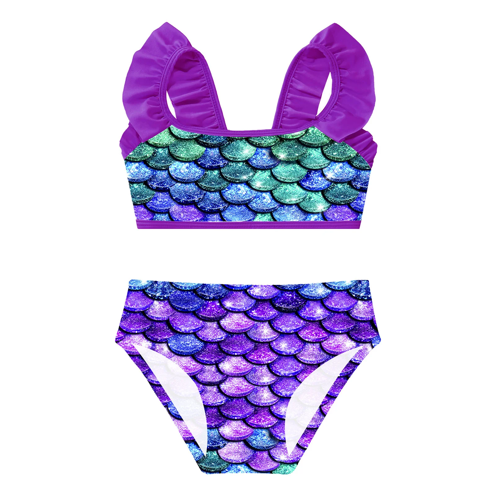 Kinder Mädchen 2 Stück Badeanzug Bades ets gekräuselt bedruckte Tankini Tops mit Slips Set für Sommerferien Beach wear Schwimmen Baden Image