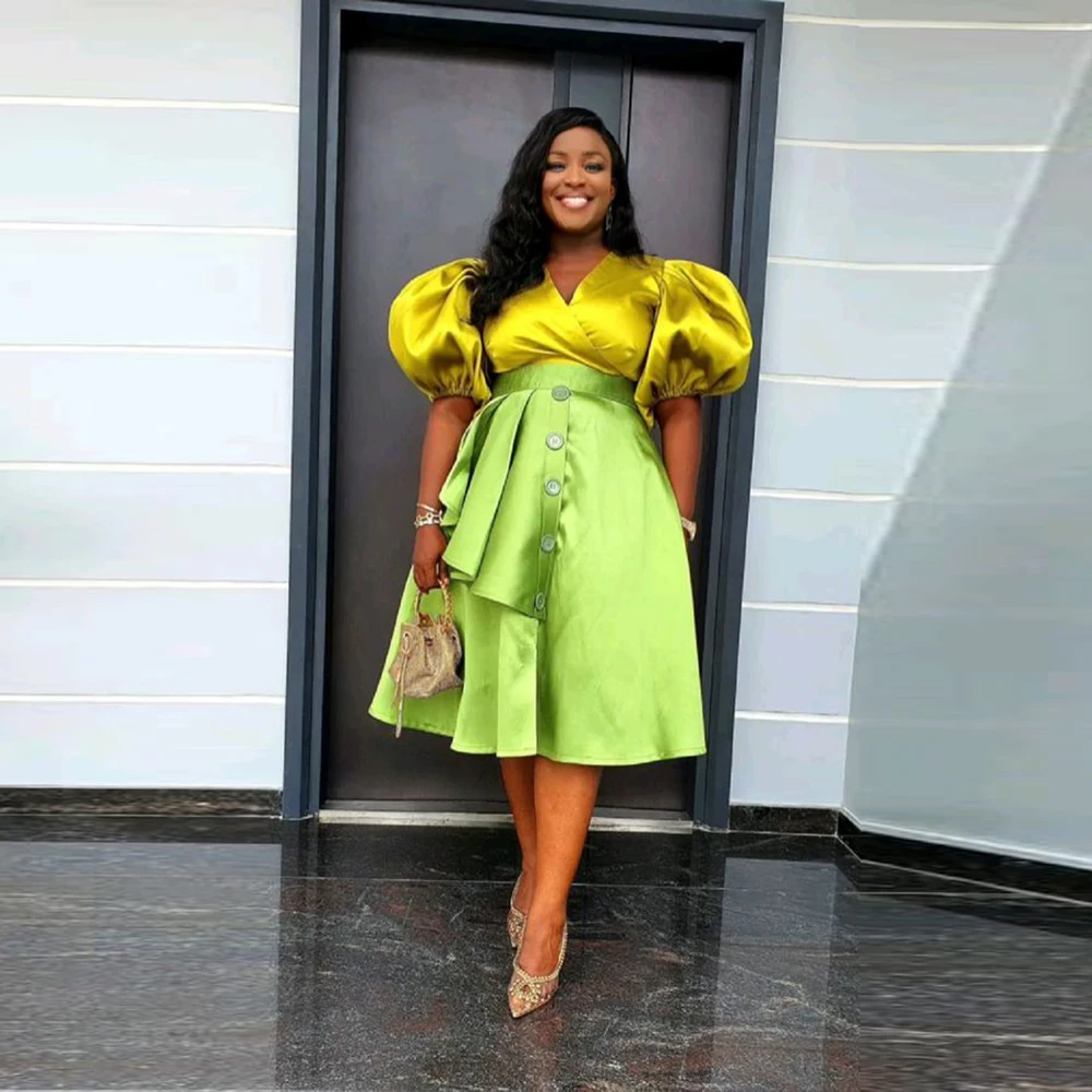 Grün eine Linie Röcke hohe Taille Frauen Saias mit Knöpfen Mädchen Party kleider Satin Mitte der Wade Satin Rock für Dame benutzer definierte Farbe Größe