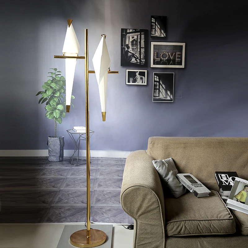 Acryl Vogel Boden Lampe Art Deco Papier Studio Wohnzimmer Schlafzimmer Führte Stehen Lampe Studie Neben Origami Gold Boden Lampe leuchte