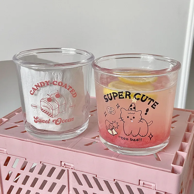 Südkorea Cartoon Dessert Tasse Glas Paar Kaffeetasse Wasser Tasse Glas große Kapazität Trinkbecher Image