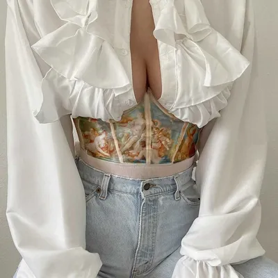 90s Vintage Ölgemälde Drucken Korsett Top Fitness Elastische Former mit Brust Unterstützung Gürtel Image