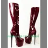 Dame Spiegel Pu Plattform sexy Vintage Farbe Stiefel Metallic Pu Stiletto Ferse Super Heel Schuhe Kalb Stiefel High Heels Runway Größe 46