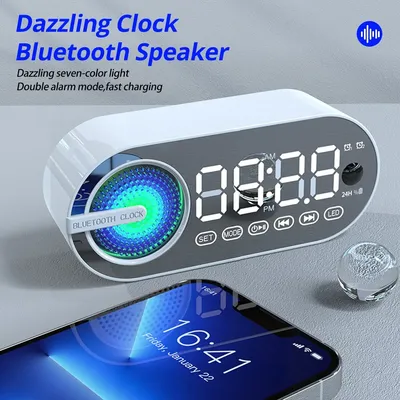 Leise drahtlose bluetooth lautsprecher wecker rgb tws usb led spiegel digital uhr fm großes display Image
