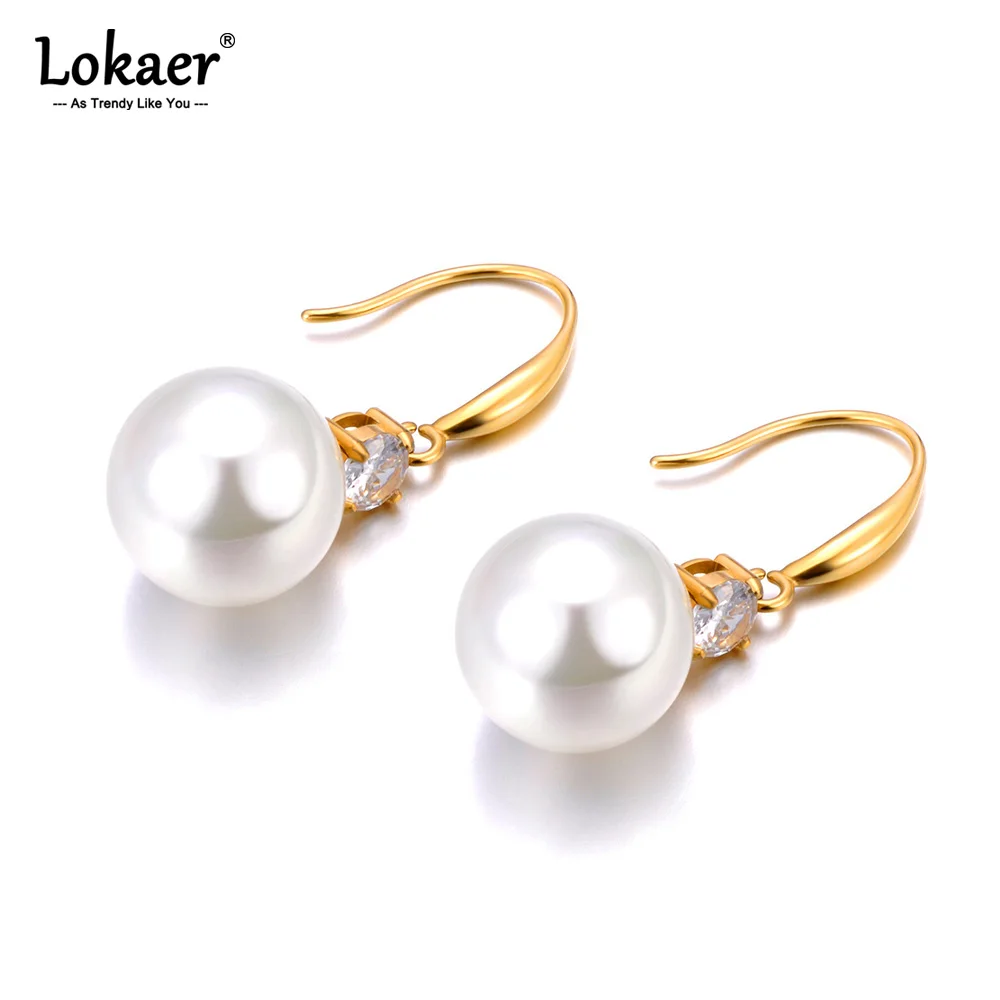 Lokaer hochwertige Imitation Perlen 316l Edelstahl koreanische baumeln Ohrringe Charms Modeschmuck Bijoux Femme Geschenk e24100 Image