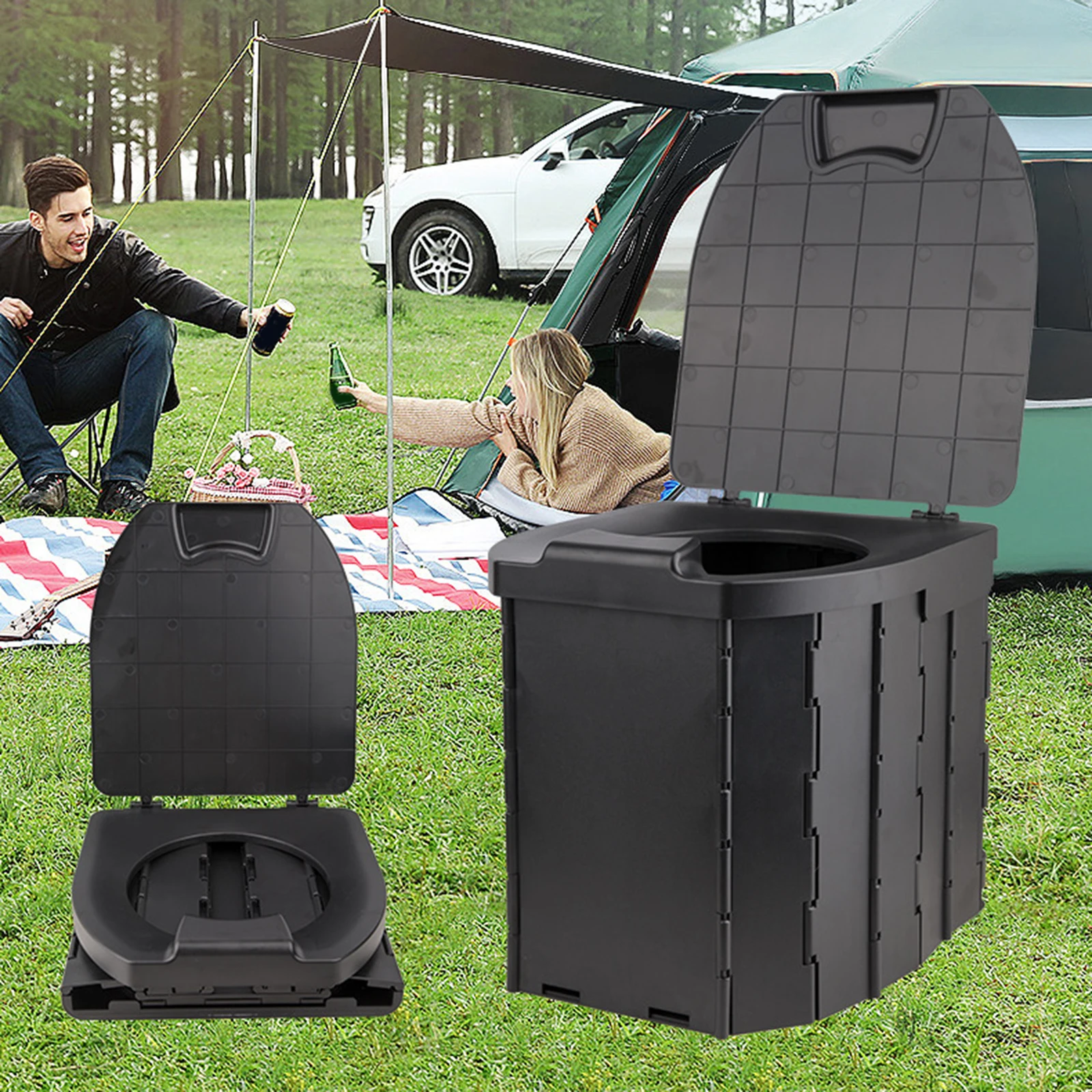 Klappbare Camping toilette mit Aufbewahrung tasche Erwachsene tragbare Toilette mit Deckel Außen toilette für Strand wandern lange Ausflüge Angel auto
