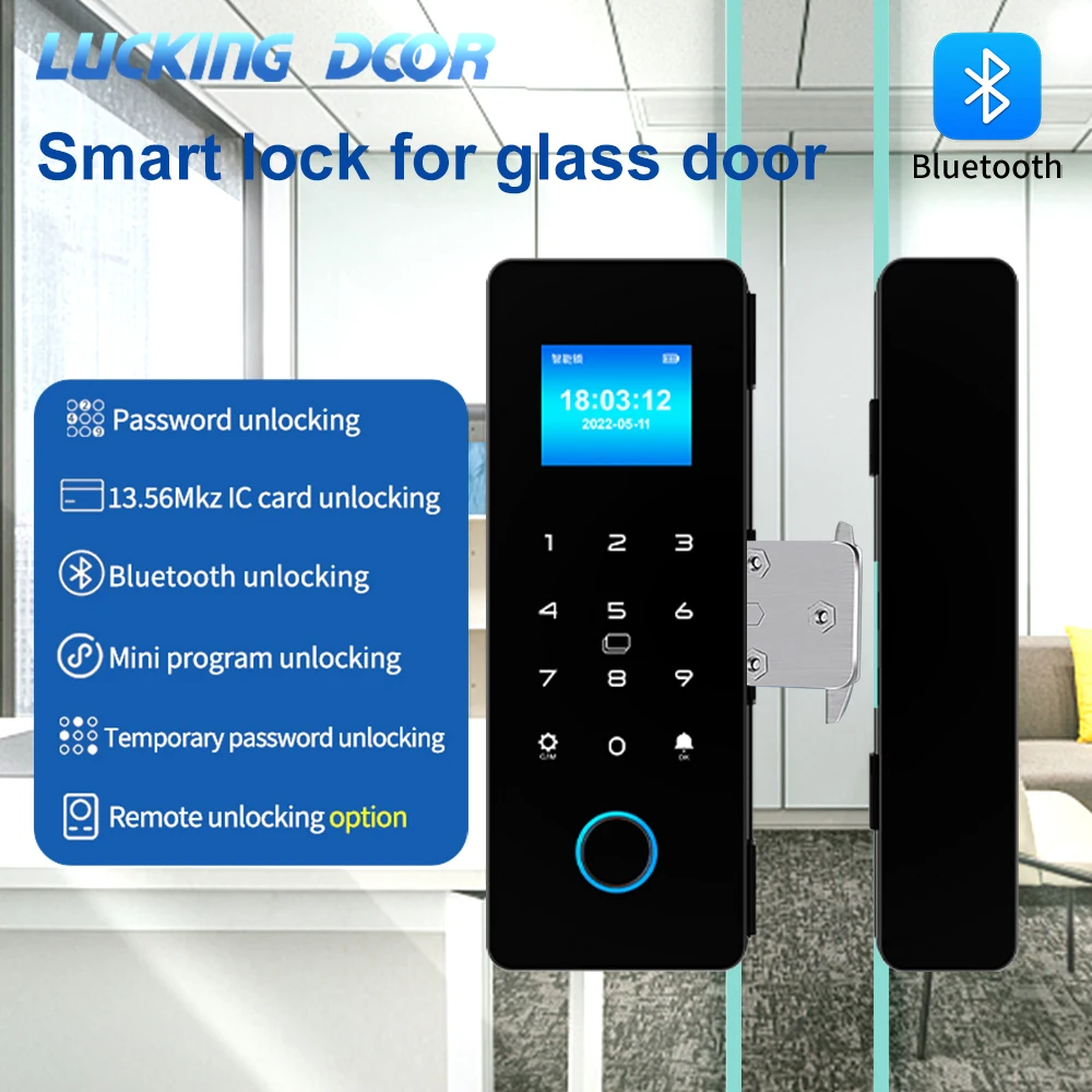 Elektronisches digitales Schloss Finger abdruck Glastür schloss Bluetooth Haha-Lock App Passcode IC-Karte Keyless Smartphone Anwesenheit schloss Image