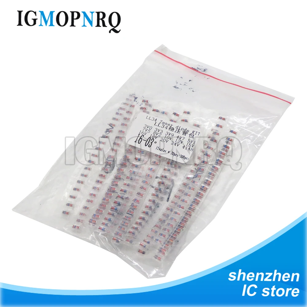 Ll34 smd Zenerdiode 3v-24v 15 Werte * 10 stücke = 300 stücke sortiertes Kit 3v 3 v3 4 v7 5 v1 7 v5 8 v2 10v 12v 15 v 16v 18v 20v 24v 1 n4148 1/2w Image