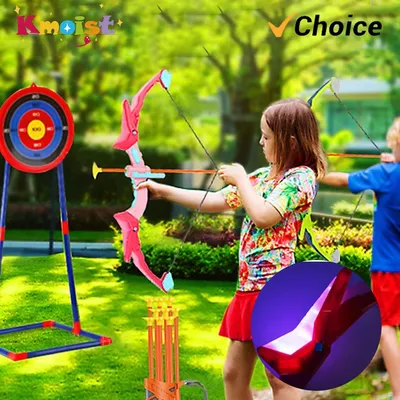Leuchtendes Bogenschießen-Spielzeug für Kinder, Pfeil- und Bogen-Set, Outdoor-Spielzeug mit stehendem Ziel, Geburtstagsgeschenke, Indoor-Spiele, Kinderspielzeug für Jungen und Mädchen Image
