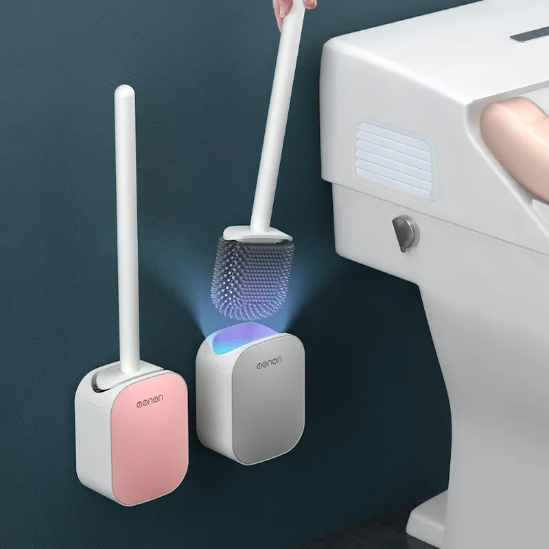 Wikhostar Toiletten bürste Silikon Lang griff Toiletten reinigungs bürste Wand halterung schnell abtropfen des sauberes Werkzeug Bad zubehör