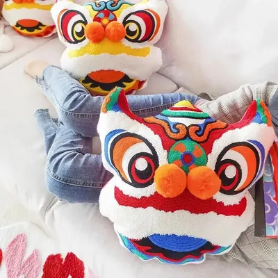 Chinesischen Traditionellen Tanz Löwe Stickerei Kissen Sofa Stuhl Auto Taille Kissen Hochzeit Image