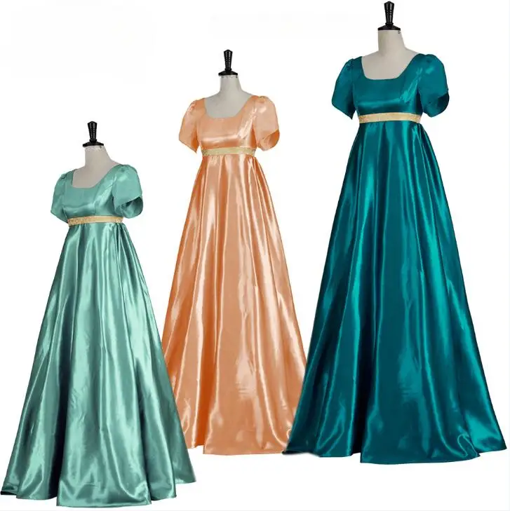 Regency-Kleid, blauer Satin, Vintage-Stil, viktorianisch, 1800, Ballkleid, hohe Taille, Jane Austen-Kostüm, Cosplay-Kleid für Damen Image