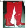 Kniehohe rote Metall absatz Lack leder Stiefel dünne High Heel Damenschuhe Seite Reiß verschluss spitzen Zehen 2024 Mode Zapatillas Mujer