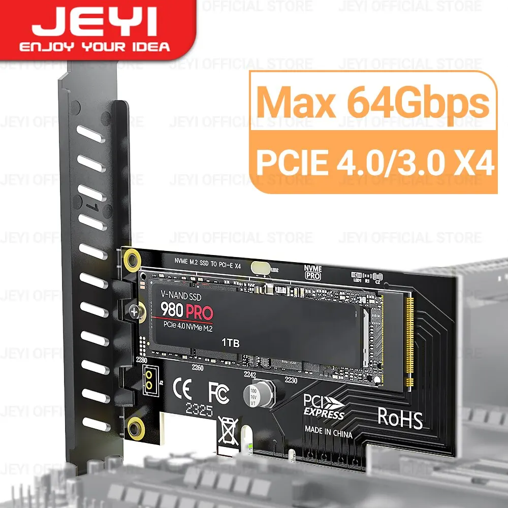 Jeyi m.2 nvme to pcie 4,0 3,0 ssd adapter, 64gbps pcie 4,0x4x8x16 erweiterungs karte für desktop pc, pci-e gen4 gen3 volle geschwindigkeit Image