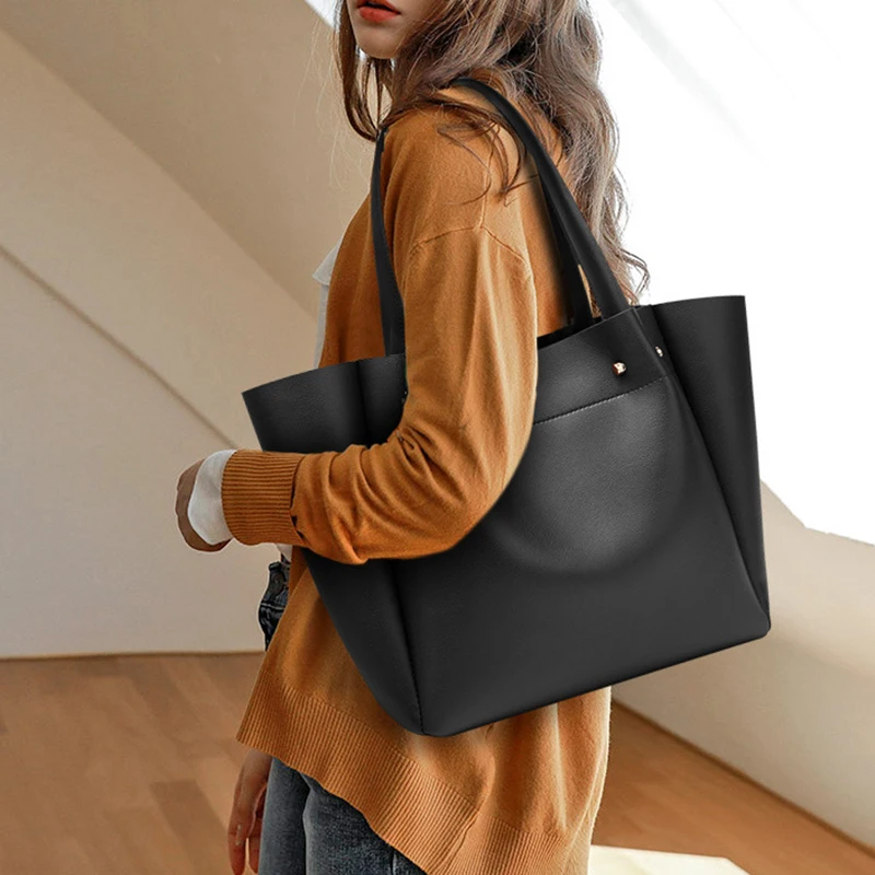 Winter Neue Schwarze Einkaufstasche Weibliche Große Kapazität Schulter Tasche Casual Pendler Handtasche Reisetasche Mädchen Bookbags Top-griff Tasche