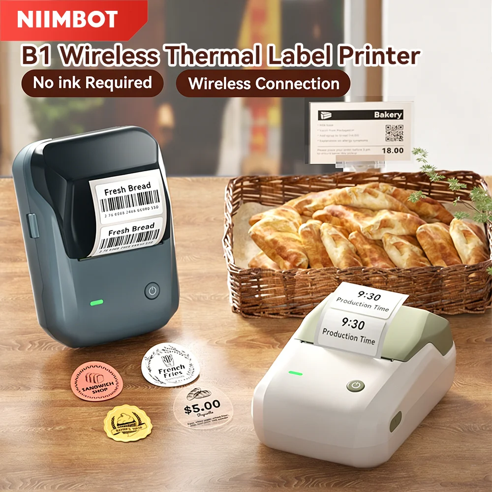 Niimbot B1 Thermo-Etikettendrucker, kabellos, selbstklebend, Taschen-Bluetooth, tintenloser Etikettendrucker für Unternehmen, Preisschild-Aufkleber Image