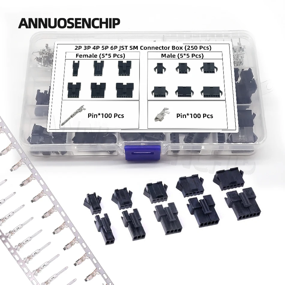 250 Stück 2,54mm Abstand 2 3 4 5 6-poliges Stecker-und Buchsen gehäuse und Stecker-/Buchsen-Crimpklemmen-Anschluss kit kompatibel jst sm Image