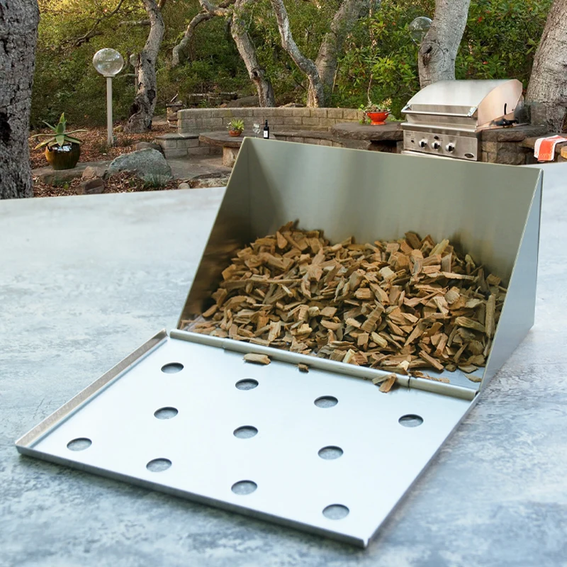 6,14 ''V-Form Kurze BBQ Smoker Box Gas Grill Smoker Box Edelstahl Smoker Für Geschmack Holz Chips grill Zubehör Werkzeug Image